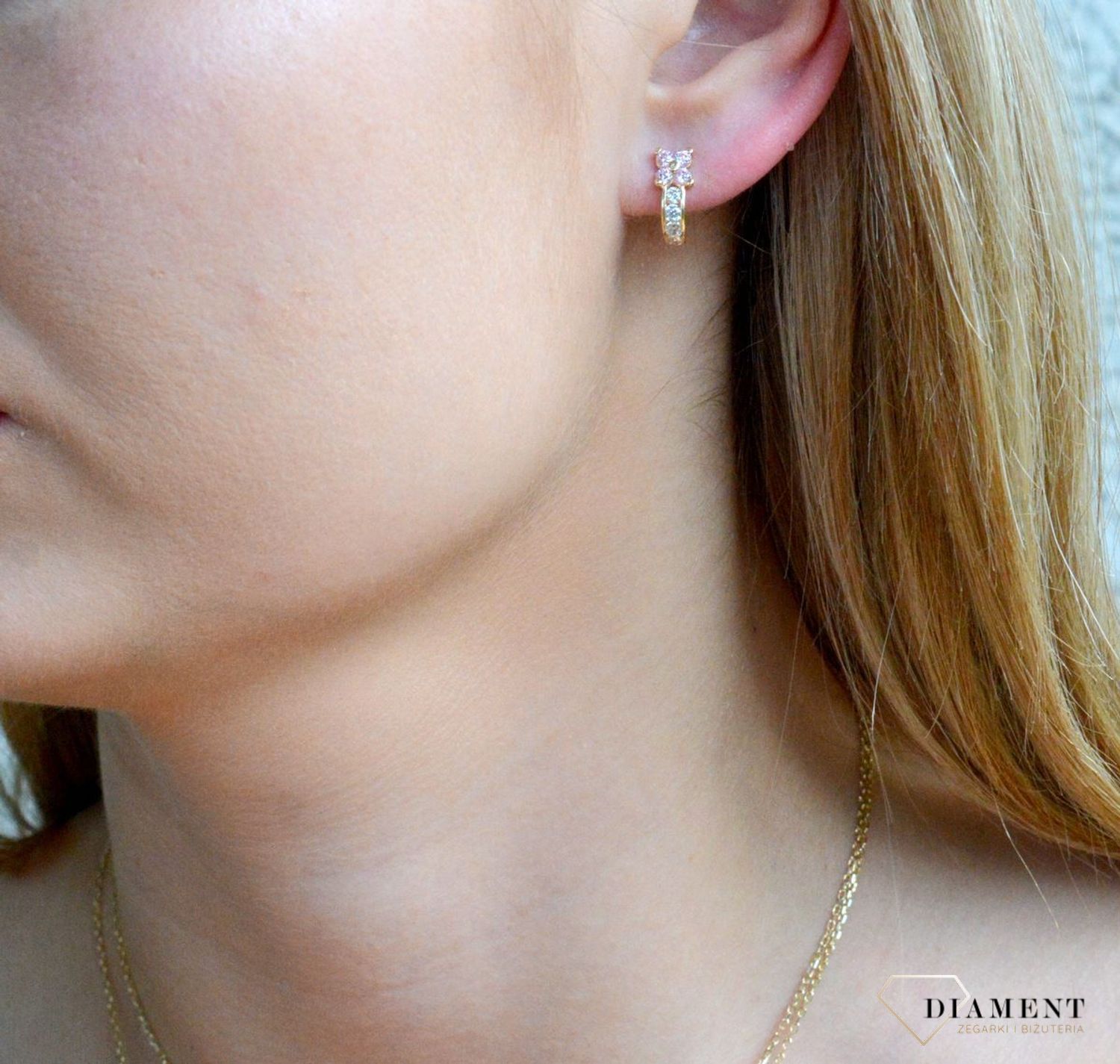 Złote kolczyki 585 Różowe kwiatki KL 3243A.jpg